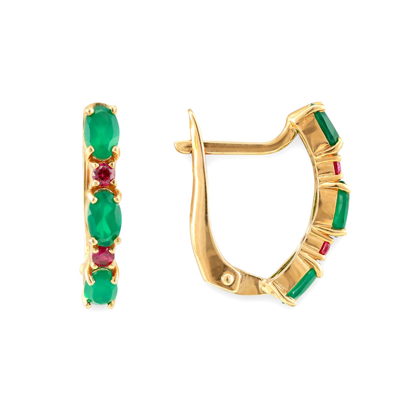 Серьги из серебра с агатом и рубинами