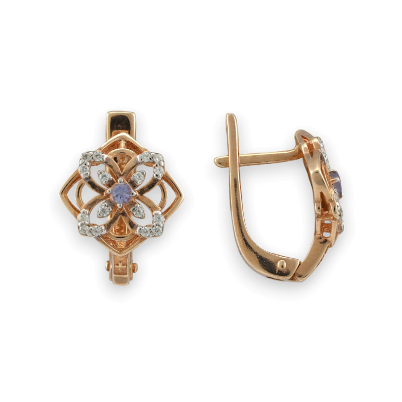 Серьги с танзанитом и фианитом