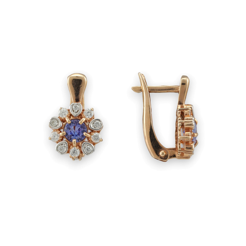 Серьги с фианитами и танзанитами
