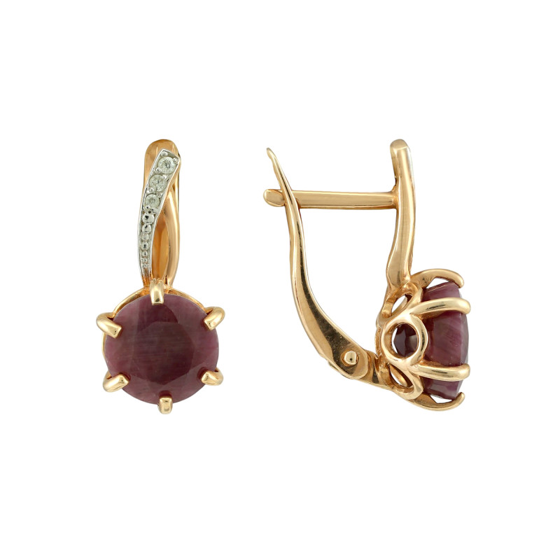 Серебряные серьги с рубином и фианитами