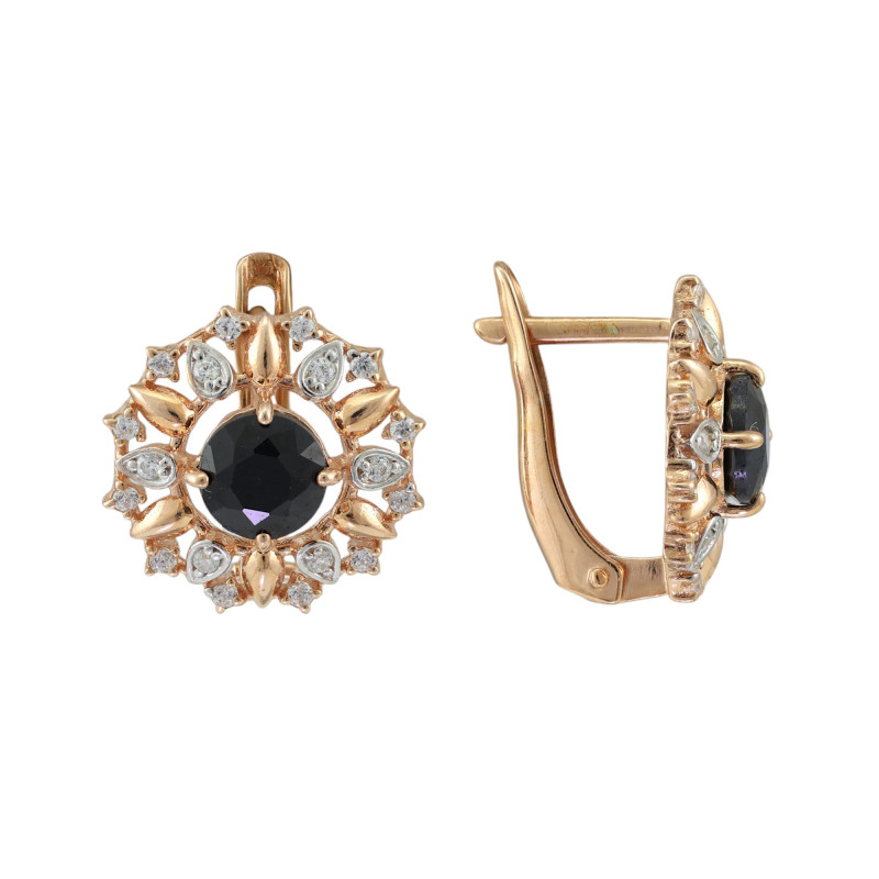 Серебряные серьги с сапфиром и фианитами