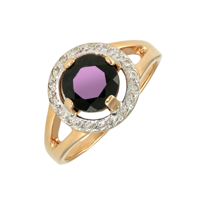 Кольцо из серебра с фианитами и сапфиром