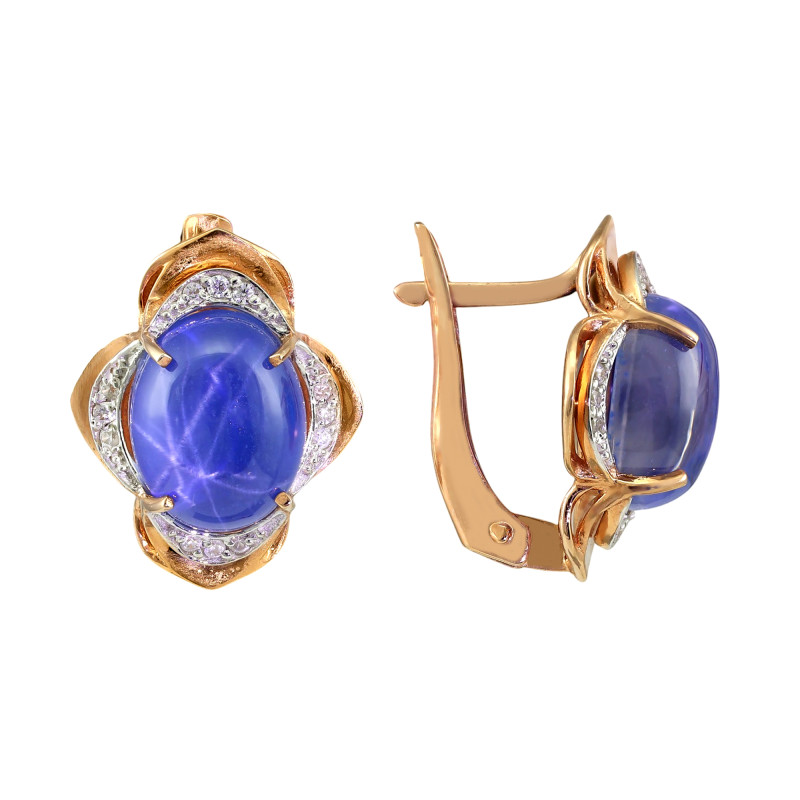 Серебряные серьги с сапфиром и фианитами