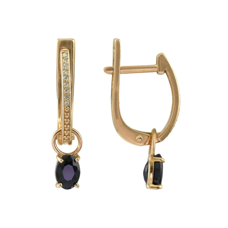 Серьги серебряные с фианитами и сапфиром