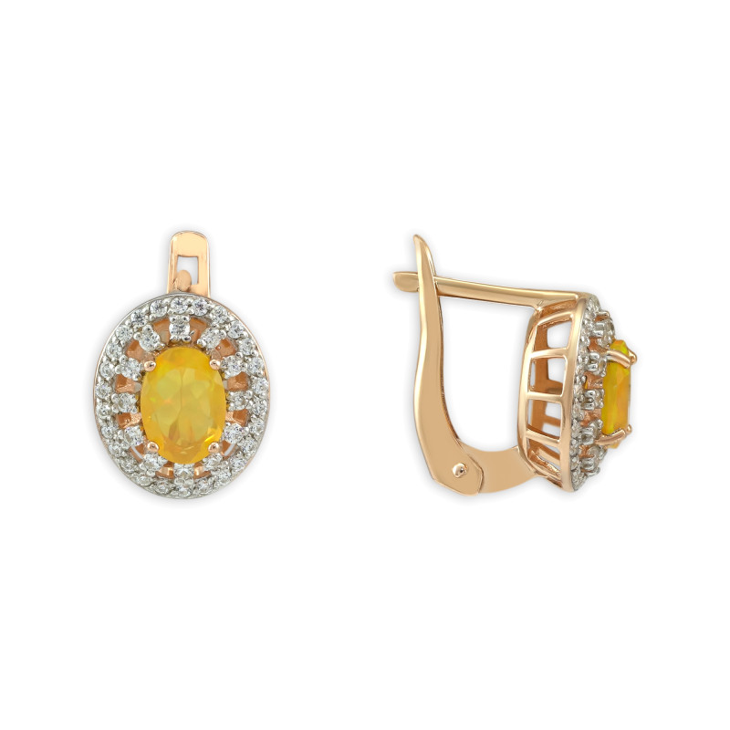 Серьги из серебра с опалами и фианитами