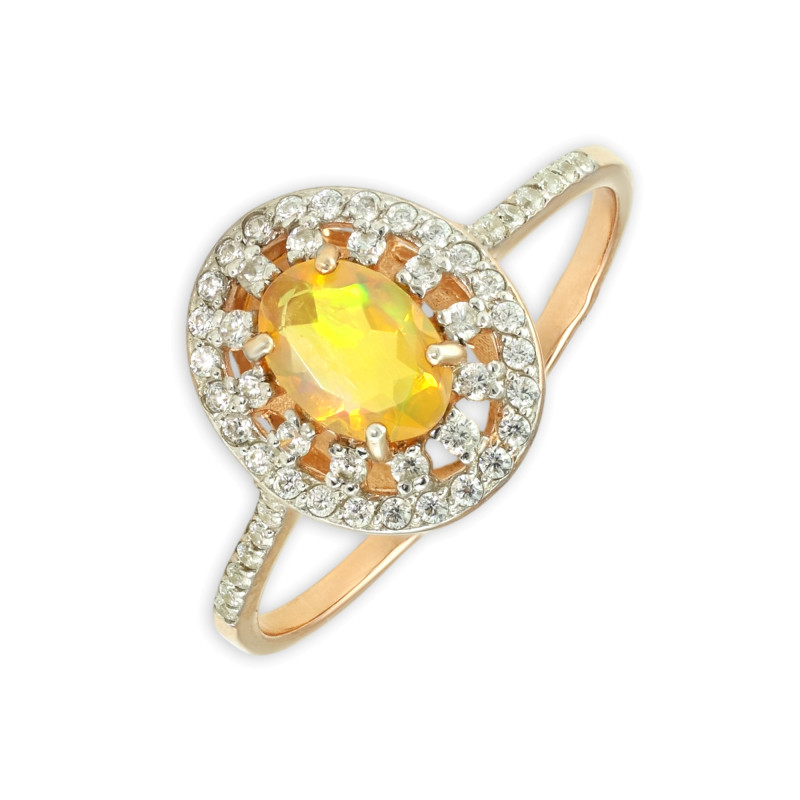 Кольцо серебряное с опалом и фианитами