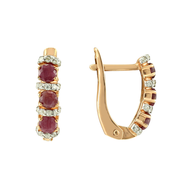 Серьги из серебра с рубинами и фианитами