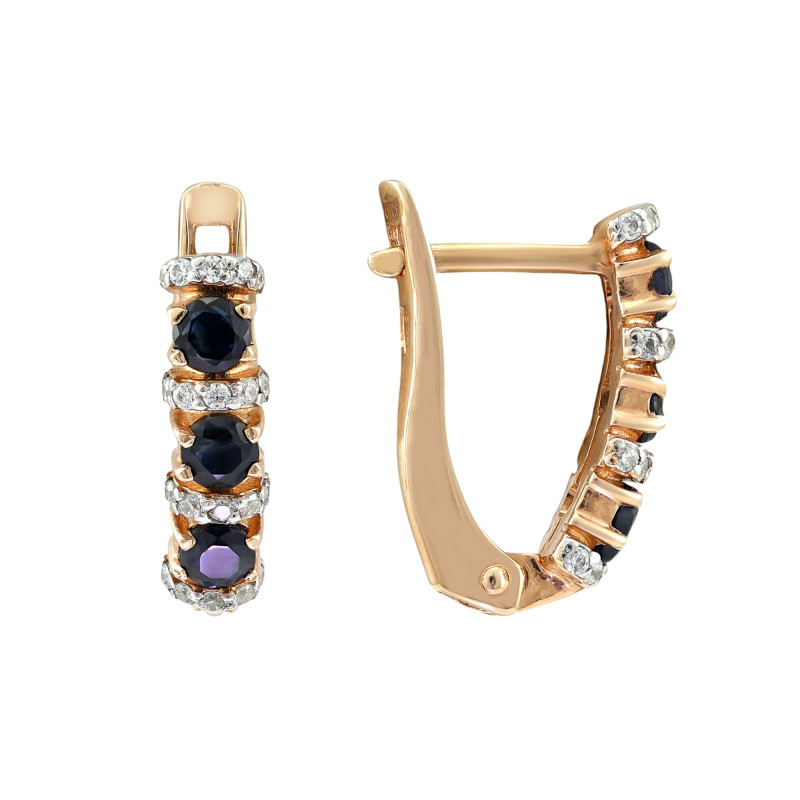 Серьги серебряные с сапфирами и фианитами