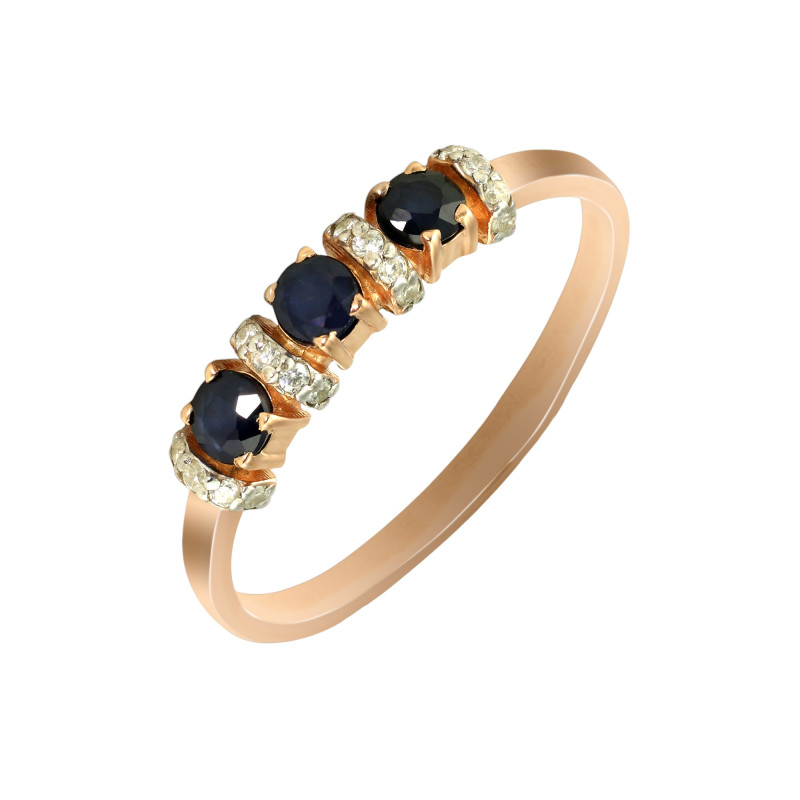 Кольцо из серебра с сапфиром и фианитами