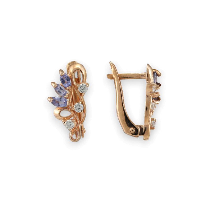 Серьги с танзанитами и фианитами