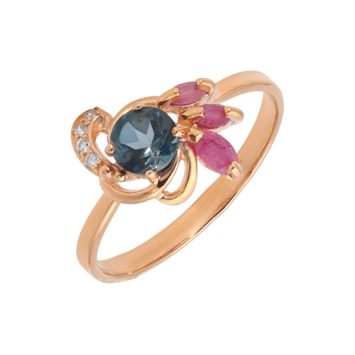 Кольцо серебряное с рубином и топазом