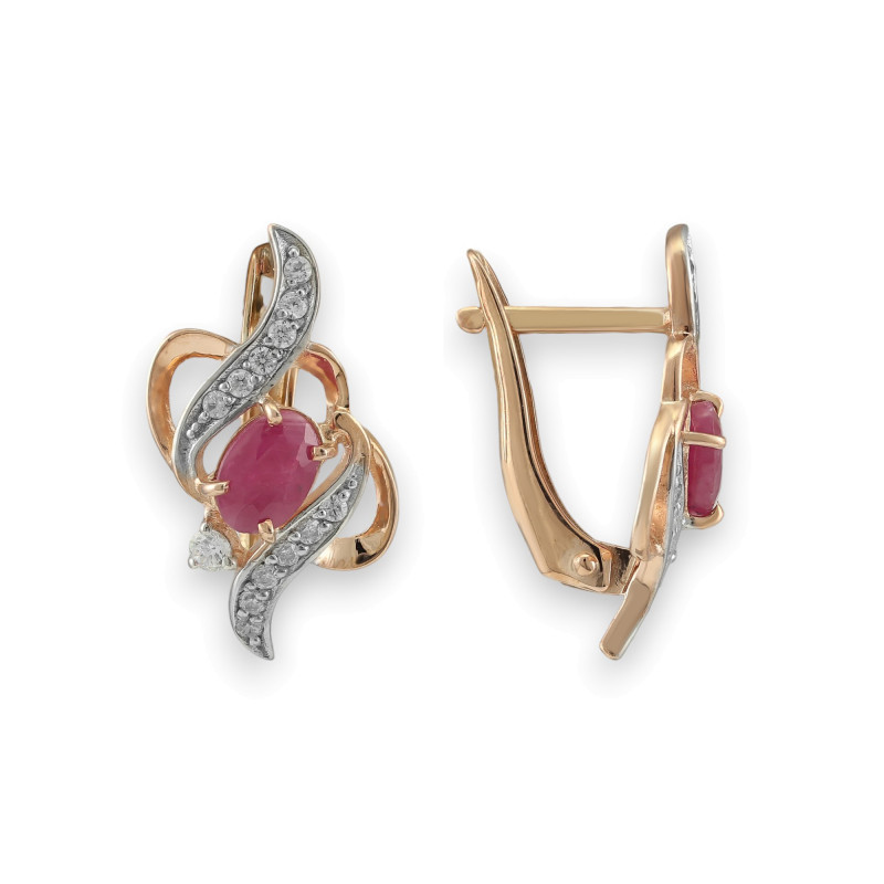 Серьги из серебра с рубином и фианитами