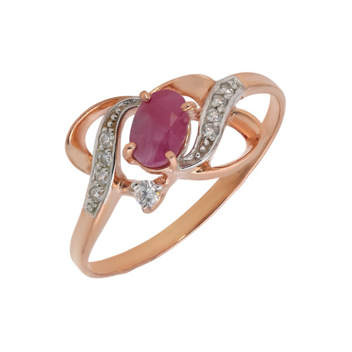 Серебряное кольцо с рубином и фианитами