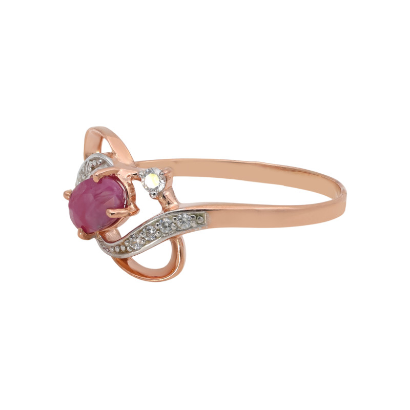 Серебряное кольцо с рубином и фианитами