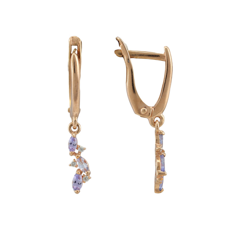 Серьги позолоченные с танзанитами и фианитами