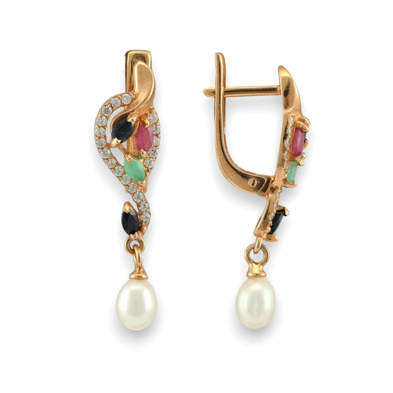 Серебряные серьги с рубинами, сапфирами и изумрудами