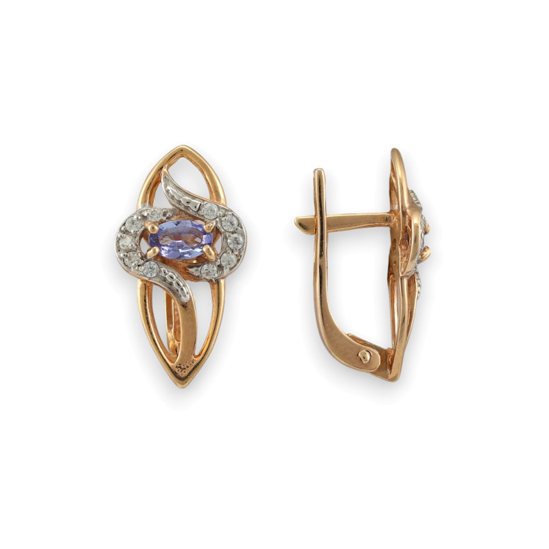 Серьги с танзанитами и фианитами