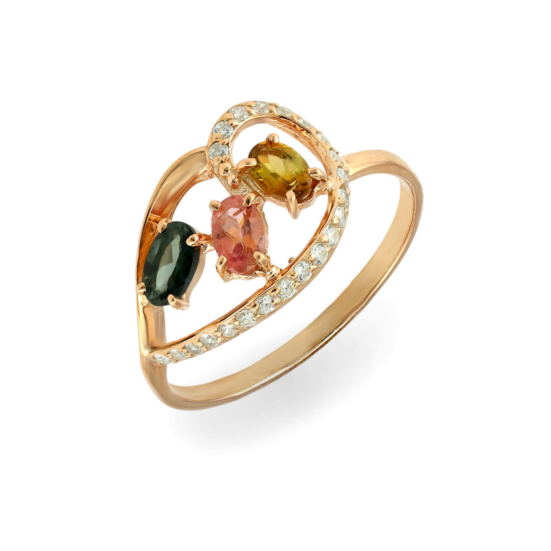 Кольцо из серебра с турмалинами и фианитами