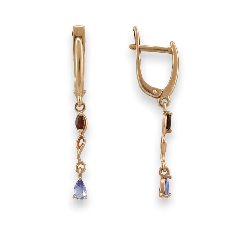 Серьги с гранатом и танзанитом