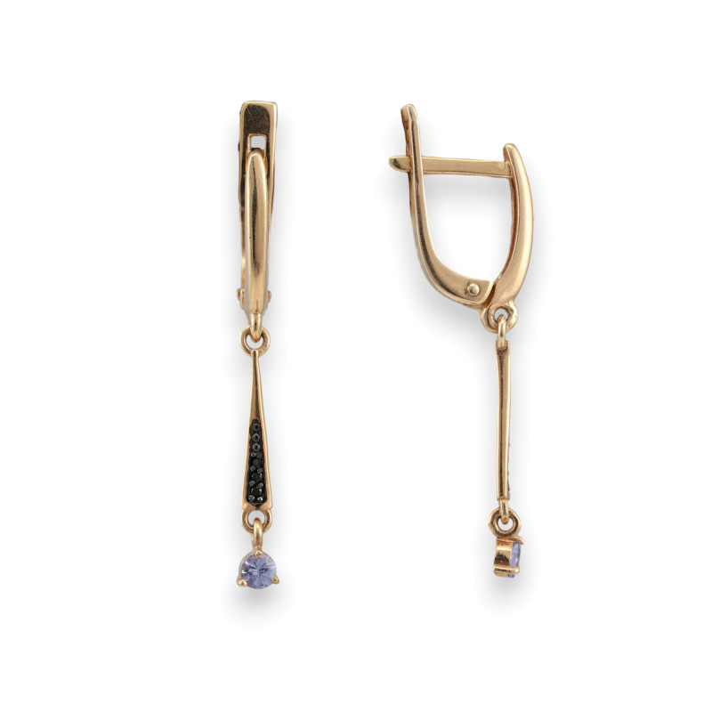 Серьги с танзанитом и фианитами