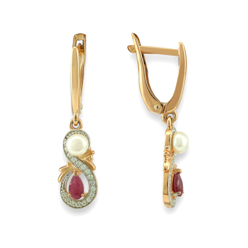 Серьги из серебра с рубином и жемчугом