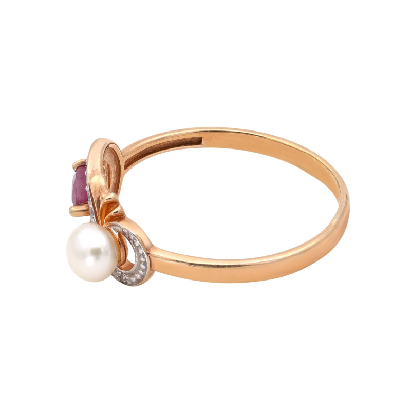 Серебряное кольцо с рубином и жемчугом