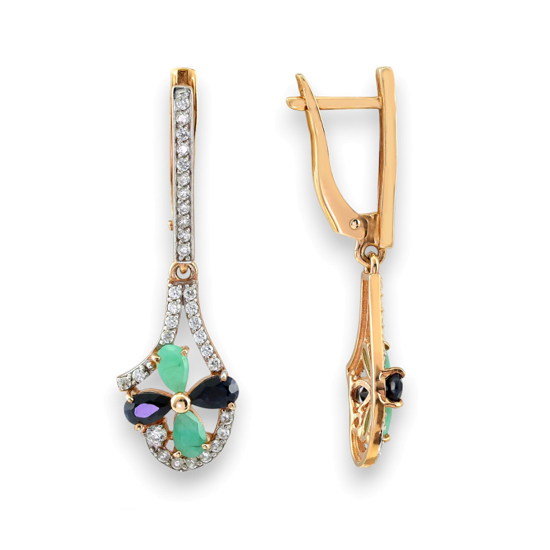 Серьги из серебра с сапфиром и изумрудом