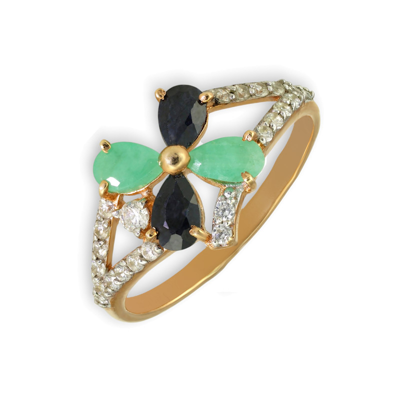 Серебряное кольцо с сапфиром и изумрудом