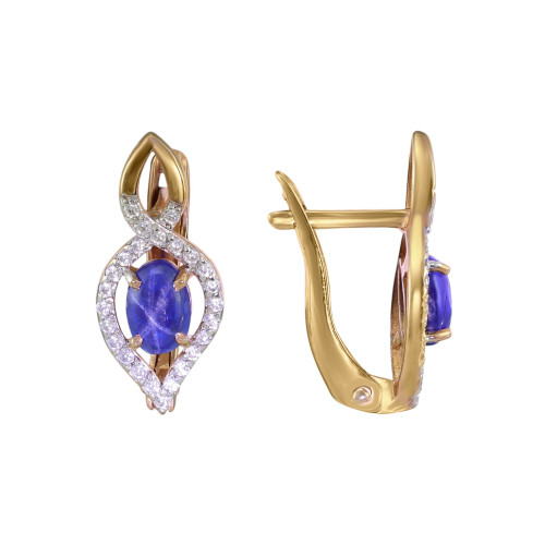 Серьги из серебра с сапфиром и фианитами