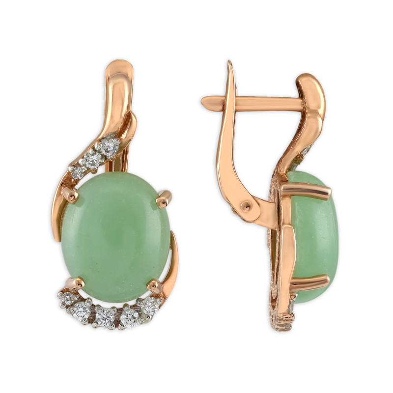 Серебряные серьги с фианитами и нефритом