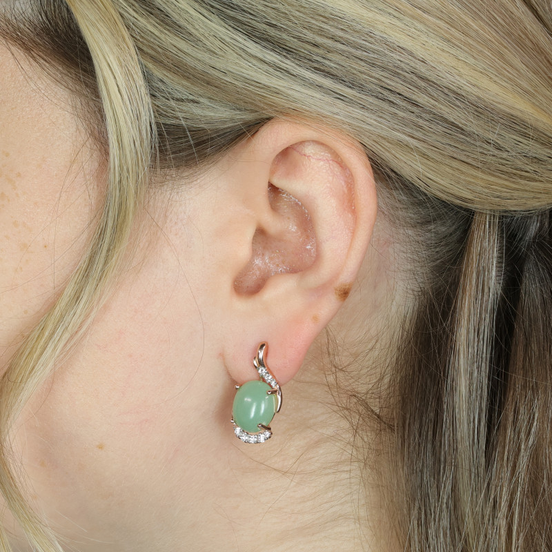 Серебряные серьги с фианитами и нефритом