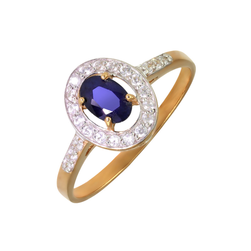 Кольцо из серебра с сапфиром и фианитами