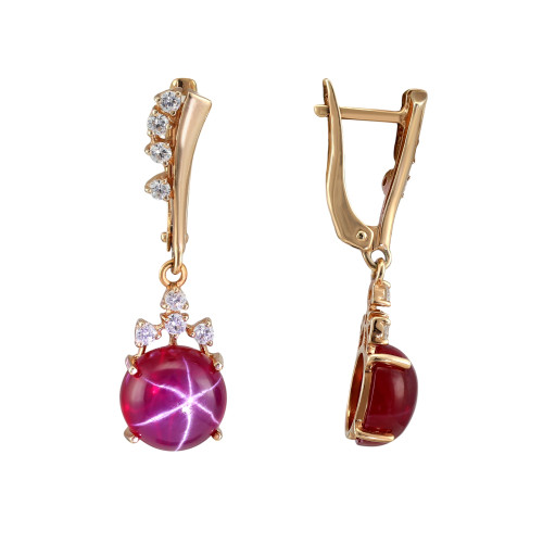 Серьги из серебра с рубином и фианитами
