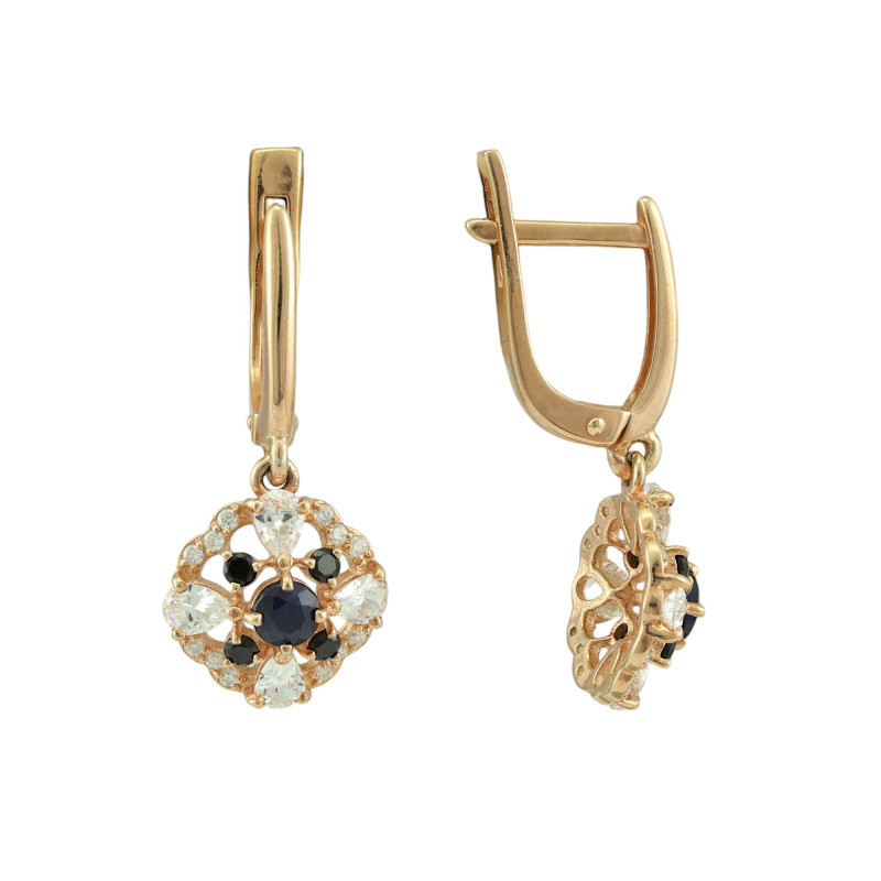 Серьги из серебра с сапфиром и шпинелью