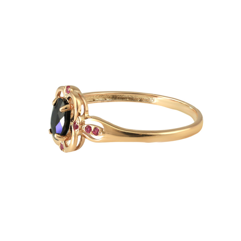 Серебряное кольцо с сапфиром и рубинами