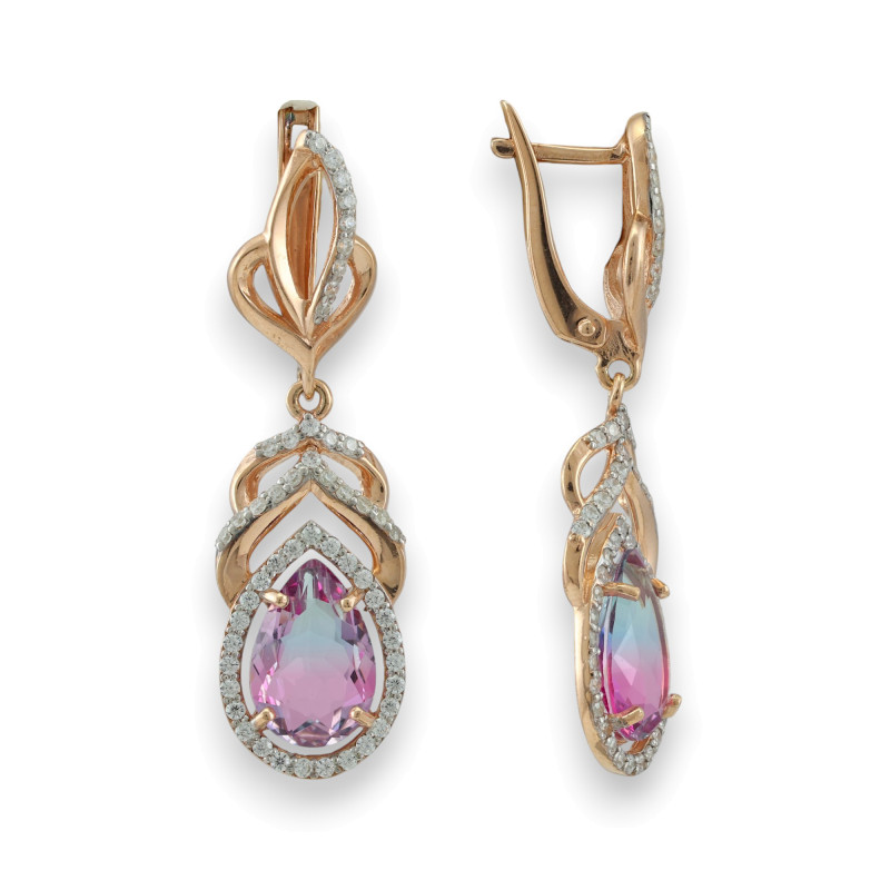 Серебряные серьги с турмалином и фианитами