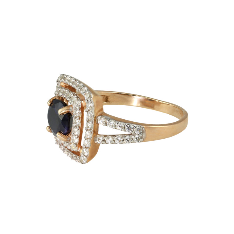 Кольцо из серебра с сапфиром и фианитами