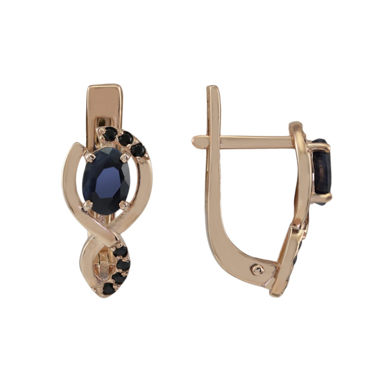 Серебряные серьги с сапфиром и фианитами