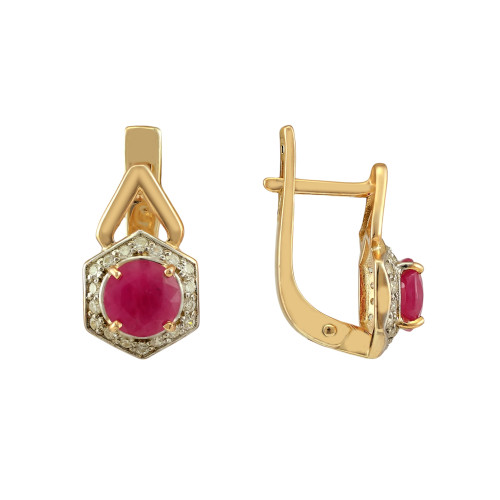 Серебряные серьги с рубином и фианитами