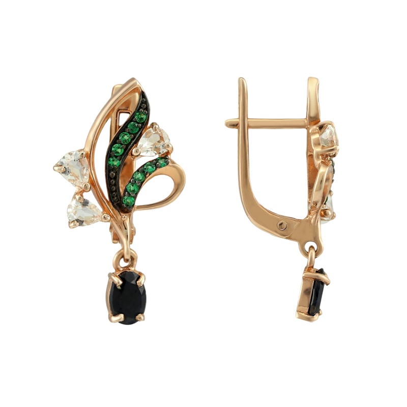 Серьги из серебра с сапфиром и горным хрусталём