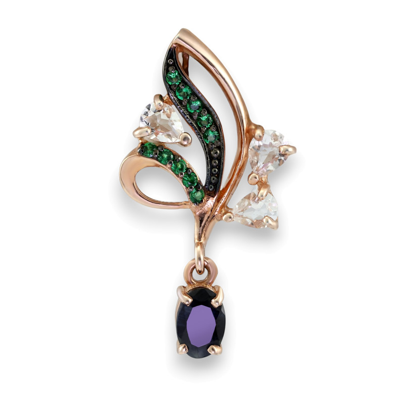 Подвеска из серебра с сапфиром и горным хрусталем