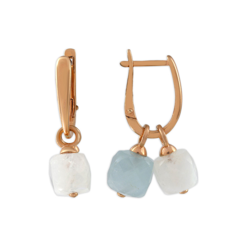 Серебряные серьги с аквамарином и лунным камнем