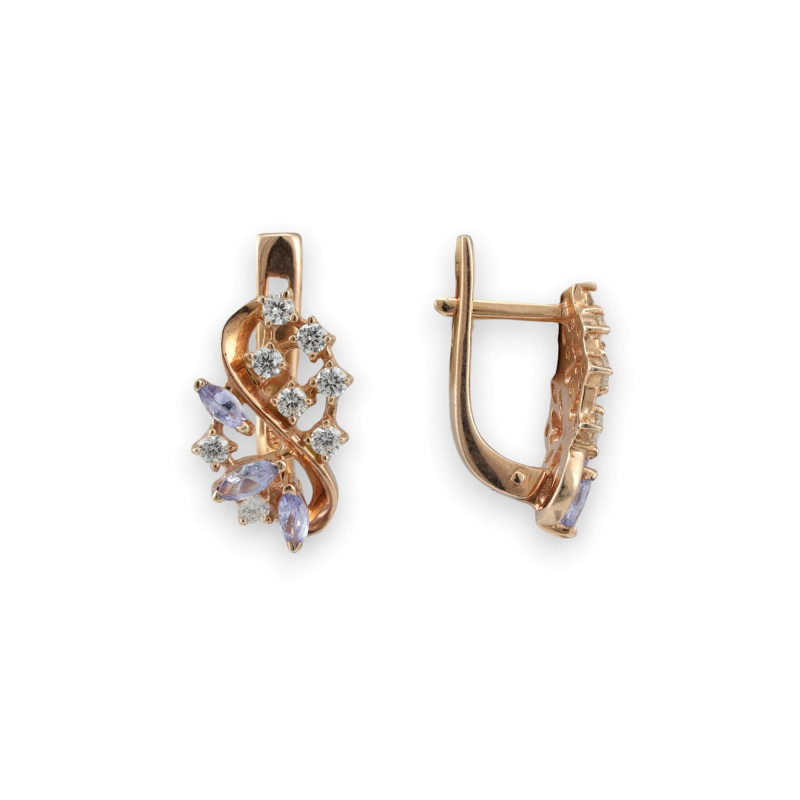 Серьги с фианитами и натуральным танзанитом