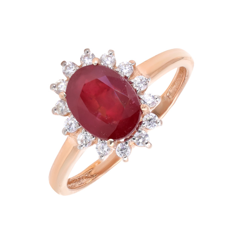 Кольцо серебряное с рубином и фианитами