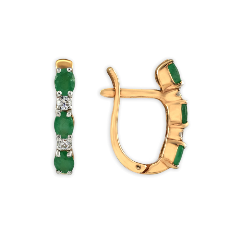 Серьги серебряные с изумрудом и фианитами