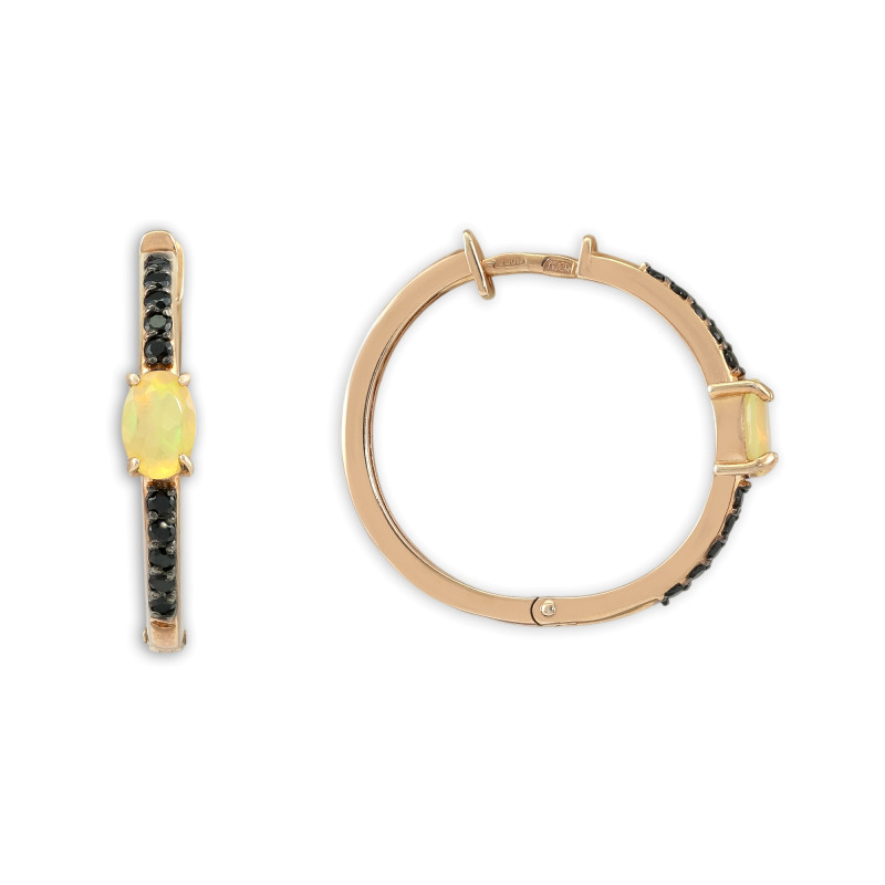 Серьги-конго серебряные с опалом и шпинелью