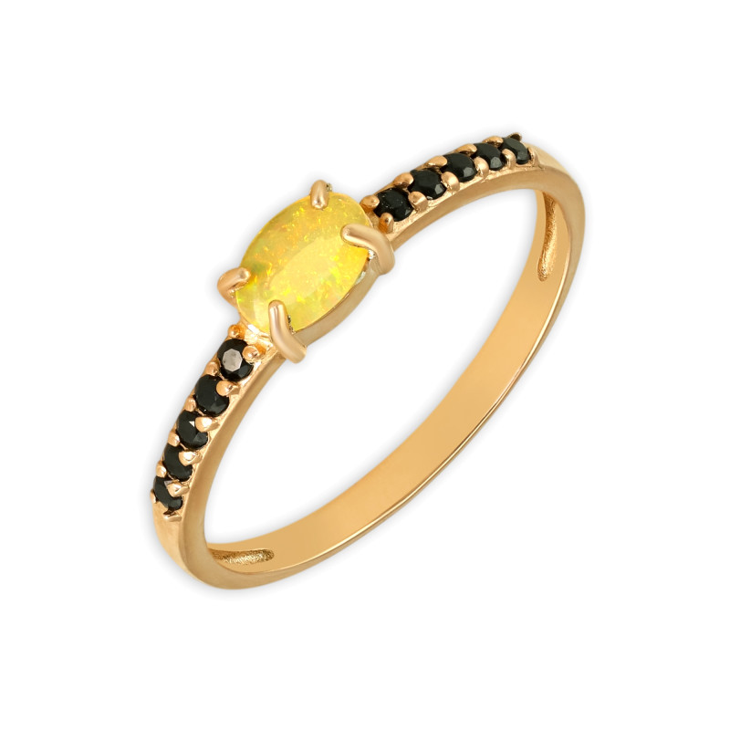 Кольцо с натуральным опалом и чёрной шпинелью