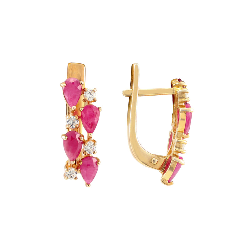 Серьги серебряные с рубинами и фианитами