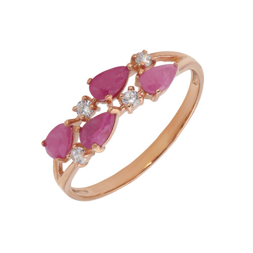 Кольцо серебряное с рубином и фианитами