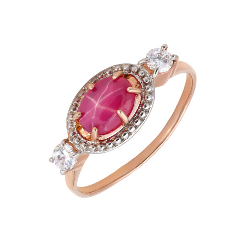 Серебряное кольцо с рубином и фианитом